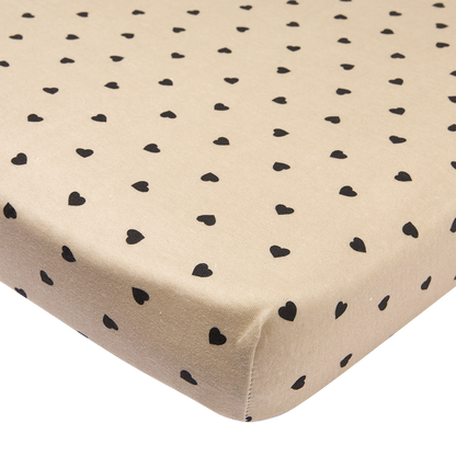 Meyco Spannbettlaken jersey print Sweet Heart Soft Sand/Black
