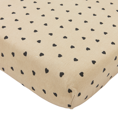 Meyco Spannbettlaken jersey print Sweet Heart Soft Sand/Black
