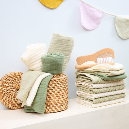 Meyco Musselinwindeln vorgewaschen musselin - Natural/Soft Olive/Olive Green Natural/Soft Olive/Olive Green