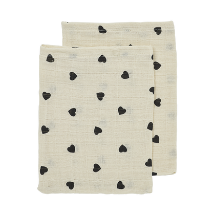 Meyco Musselinwindeln vorgewaschen musselin - Sweet Heart Soft Sand/Black Sweet Heart Soft Sand/Black