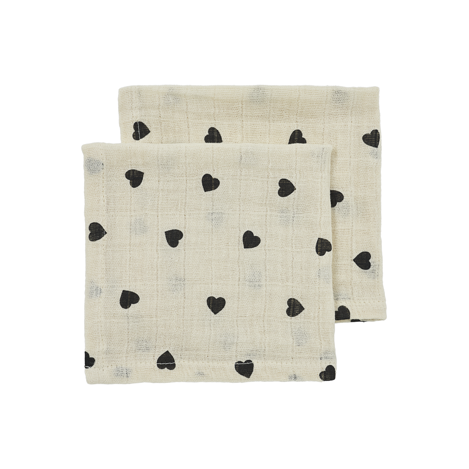 Meyco Musselinwindeln vorgewaschen musselin - Sweet Heart Soft Sand/Black Sweet Heart Soft Sand/Black