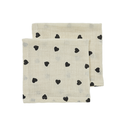 Meyco Musselinwindeln vorgewaschen musselin - Sweet Heart Soft Sand/Black Sweet Heart Soft Sand/Black