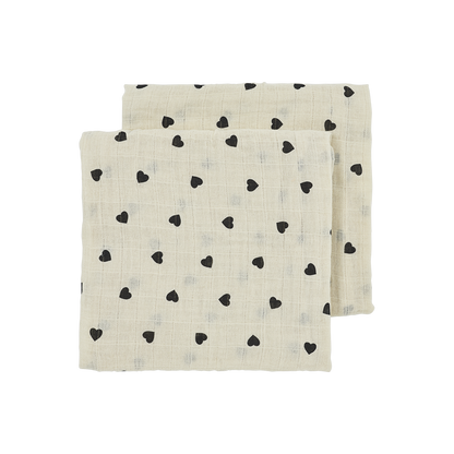 Meyco Musselinwindeln vorgewaschen musselin - Sweet Heart Soft Sand/Black Sweet Heart Soft Sand/Black