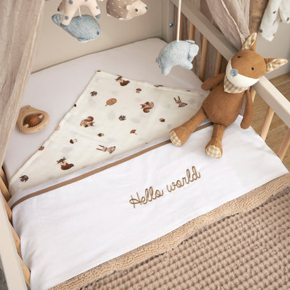 Meyco Bettlaken Gestickt Hello World Taupe