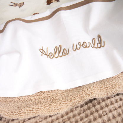 Meyco Bettlaken Gestickt Hello World Taupe