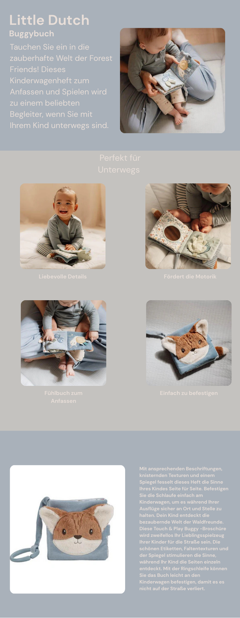 Little Dutch Hellblau Baby Buggybuch Forest Friends