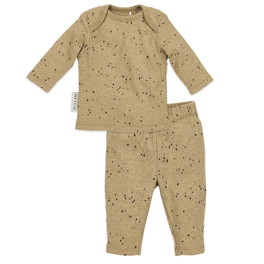 Meyco Baby-Pyjamas Rib Mini spot Toffee Melange Studio