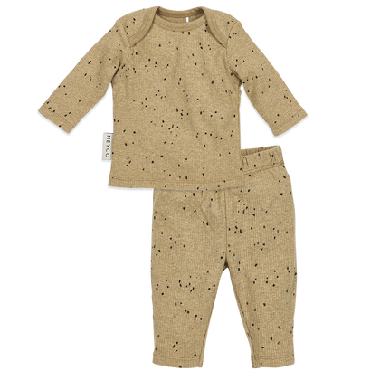 Meyco Baby-Pyjamas Rib Mini spot Toffee Melange