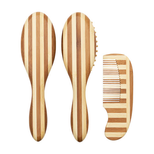 Meyco Friseurset Bambus 3-teilig Stripe Natural/Walnut