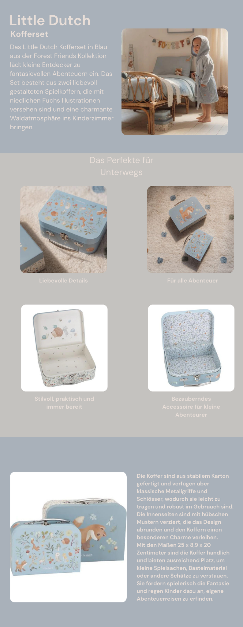 Little Dutch Blauer Koffer Set Forest Friends