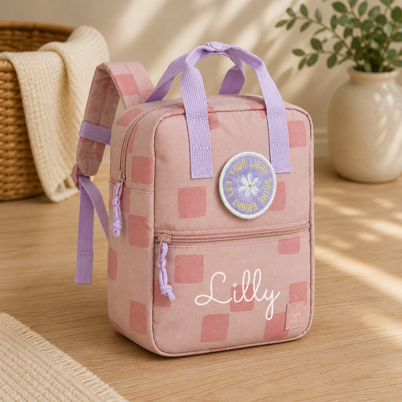 Lässig Kindergartenrucksack Square - Pattern Party, Rosa Personalisierung