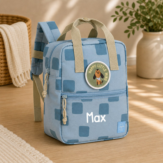 Lässig Kindergartenrucksack Square - Pattern Party, Blau Personalisierung