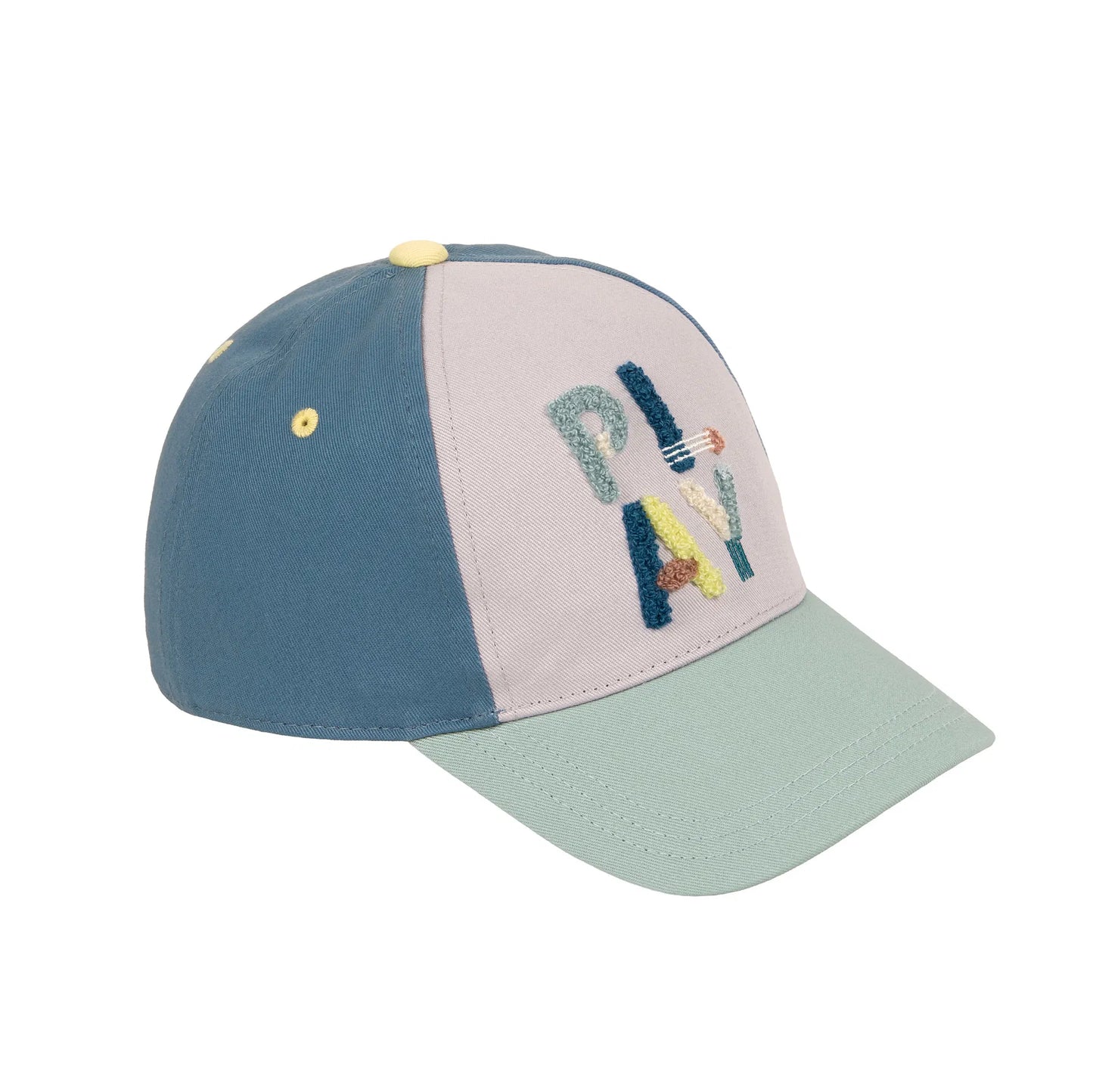 Lässig Basecap Kinder Play Grün Blau Vorderansicht mit 3D Terry Stickerei