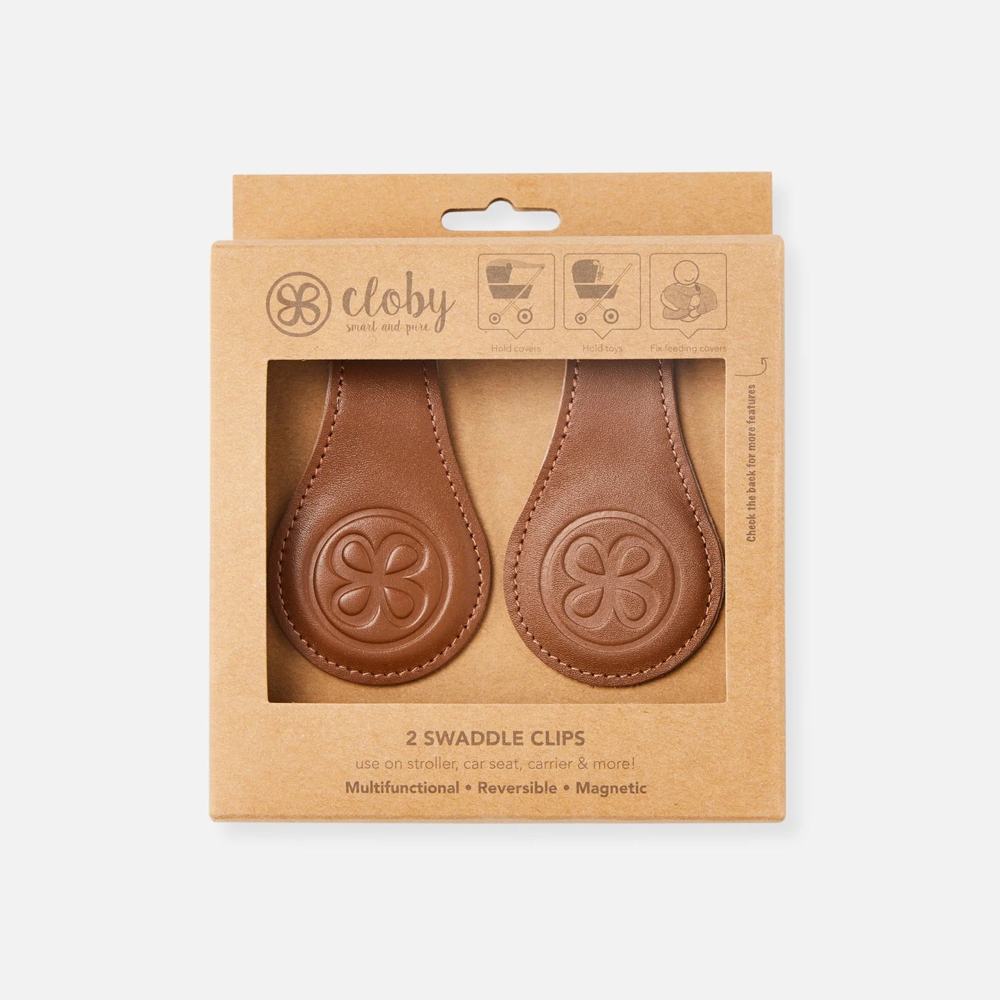Cloby Magnet-Clips 2er Set Leder braun Material Nahaufnahme