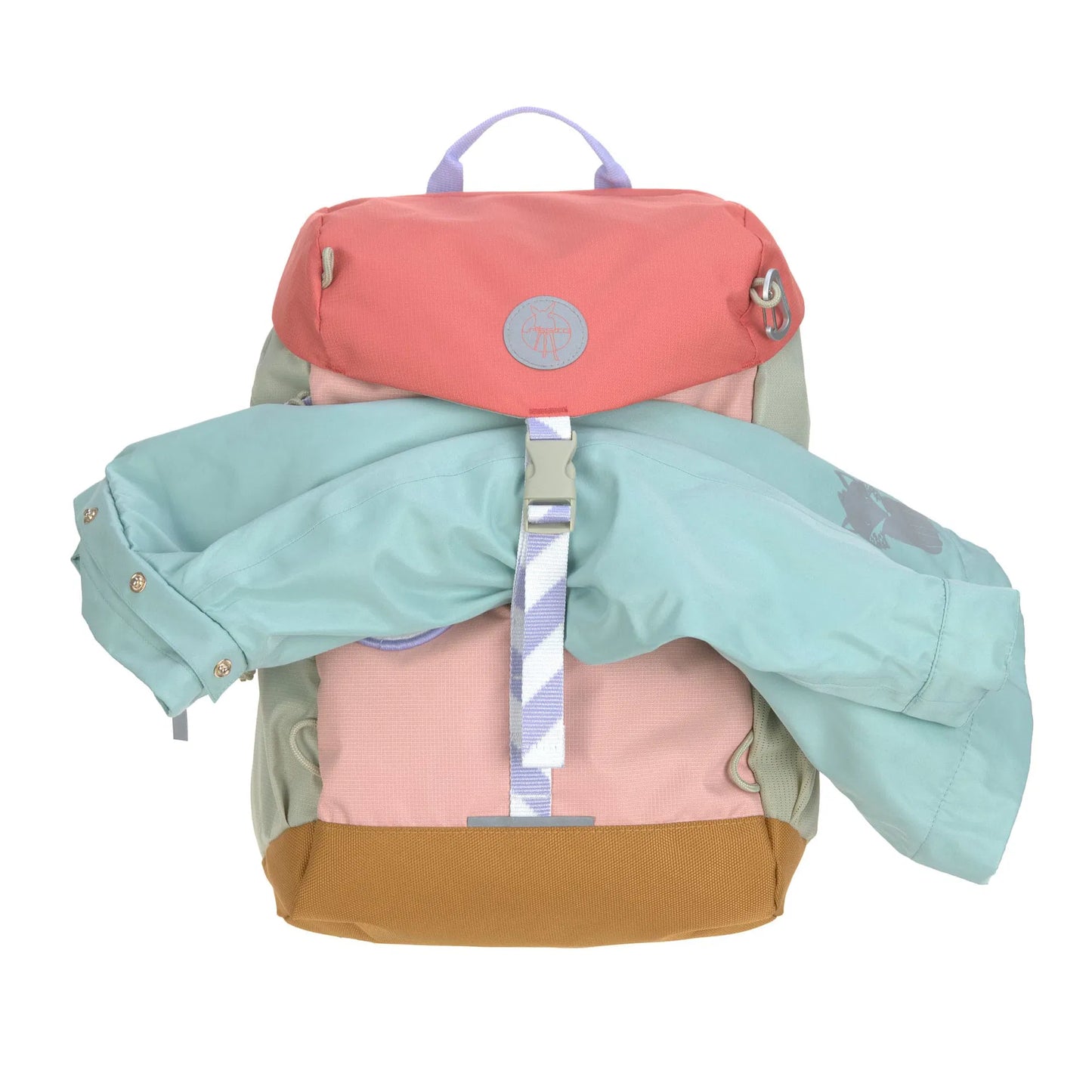 Wanderrucksack Kinder Sunny Explorer mit integriertem Regenschutz Neonfarben