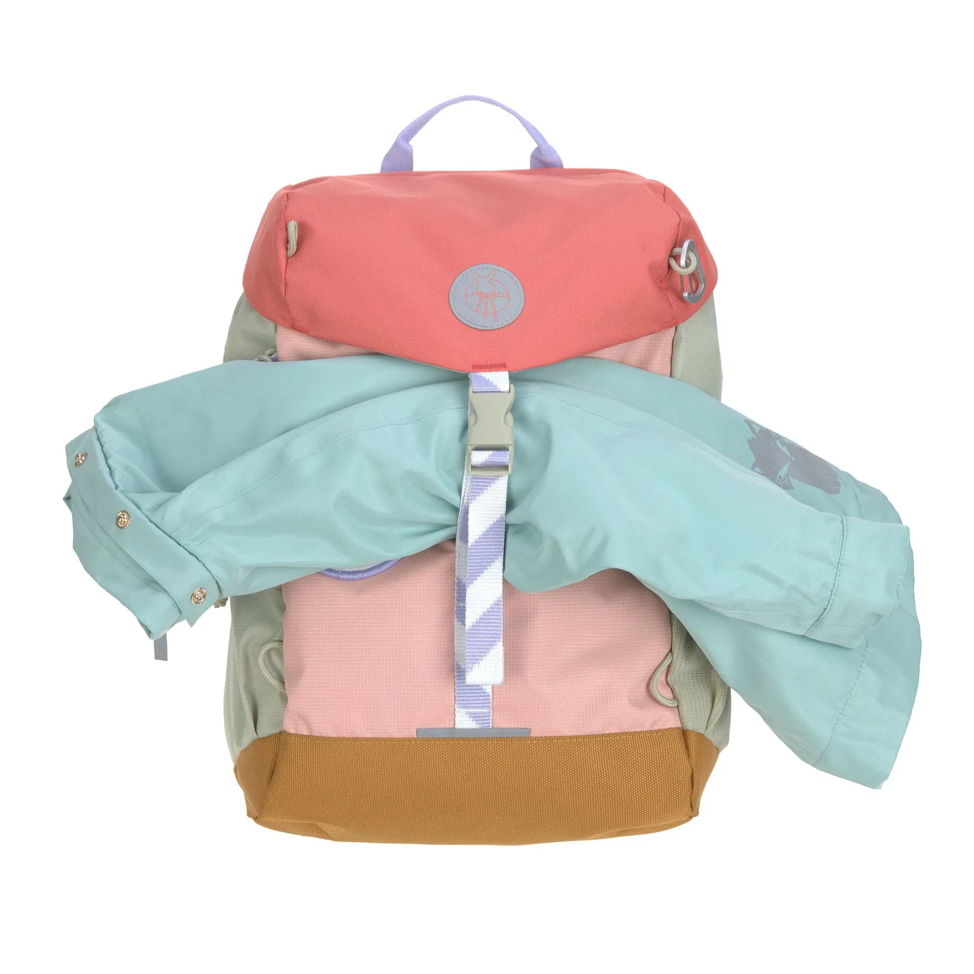 Wanderrucksack Kinder Sunny Explorer mit integriertem Regenschutz Neonfarben
