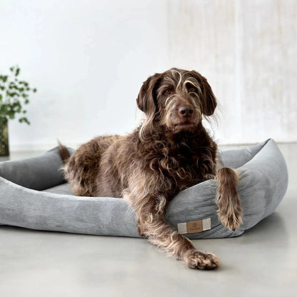 Hundebett Fred Grau Nahaufnahme Cordstoff und Polsterung