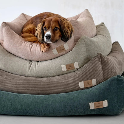 Hund liegt im PALOPA Hundebett Cord Fred Grau