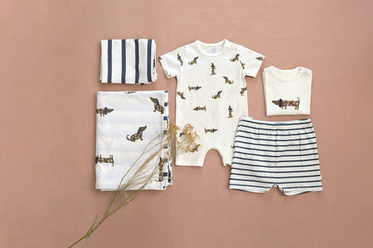 Lässig Baby Jumpsuit Bio Baumwolle, Hund, Beige Detailansicht