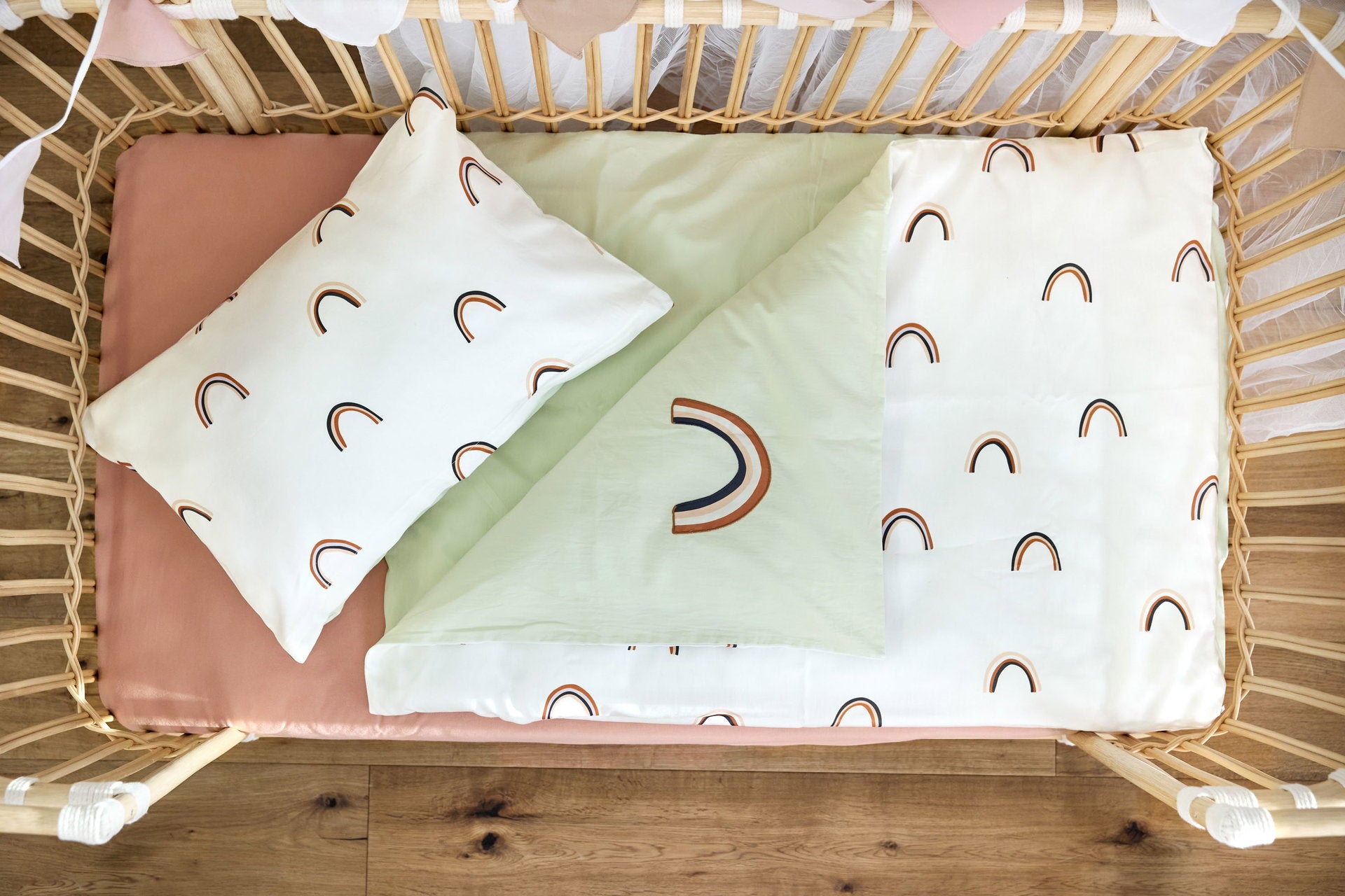 Lässig Bettwäsche Set Kinder Bio Baumwolle, Regenbogen, Grün Milky Maße