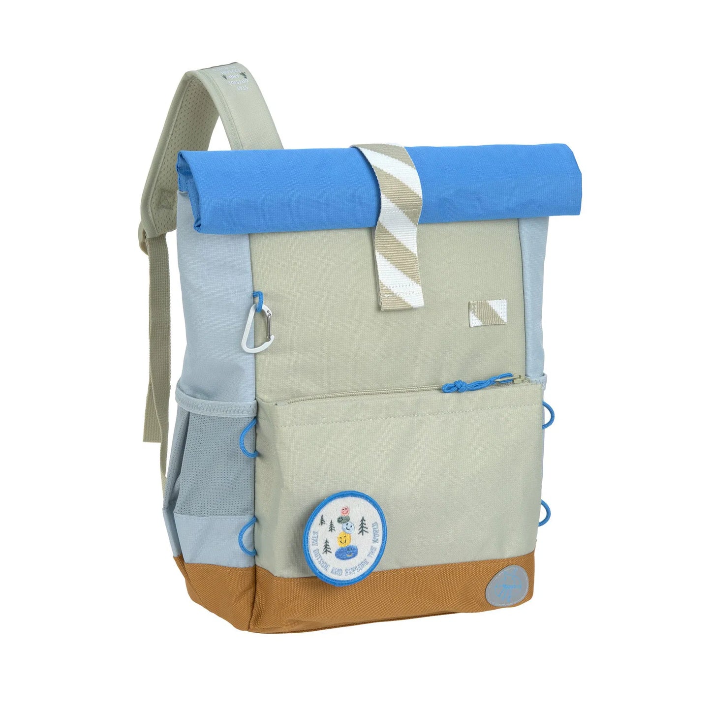 Lässig Kinderrucksack Rolltop Sunny Explorer Grün Blau Vorderansicht