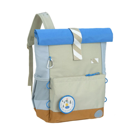 Lässig Kinderrucksack Rolltop Sunny Explorer Grün Blau Vorderansicht