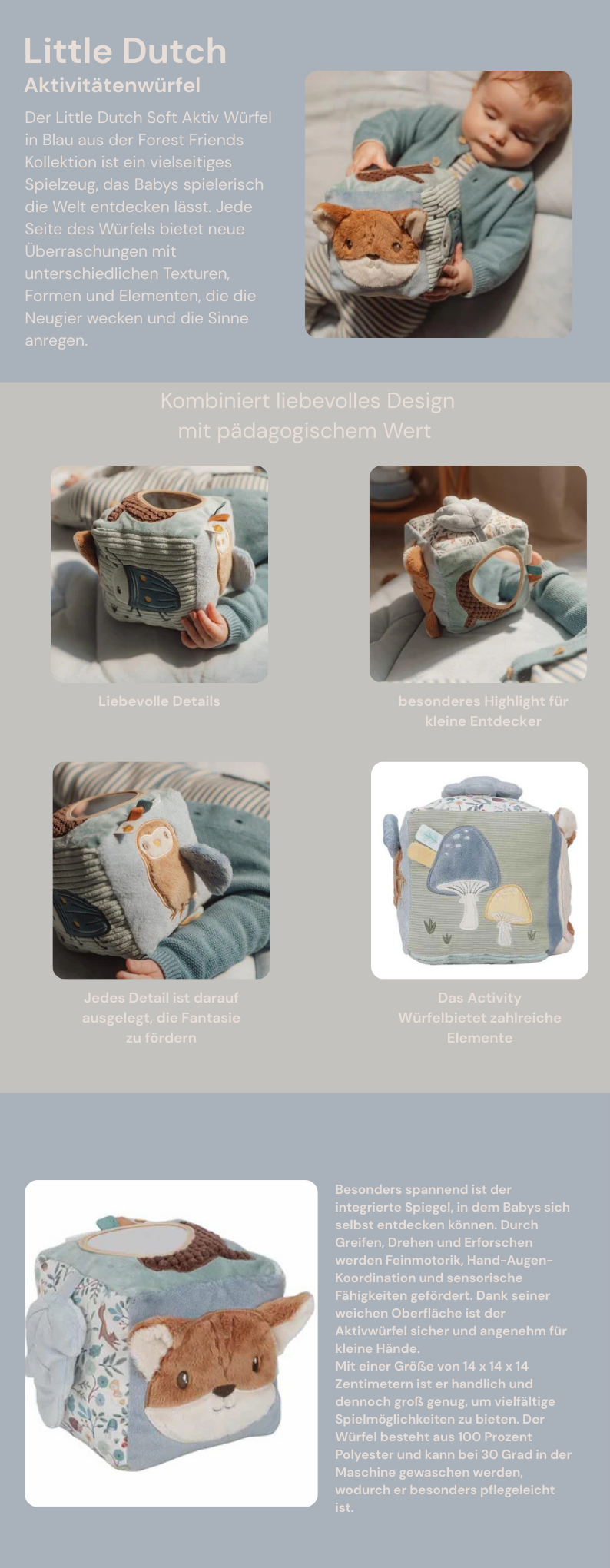 Little Dutch Blau Soft Aktiv Würfel Forest Friends