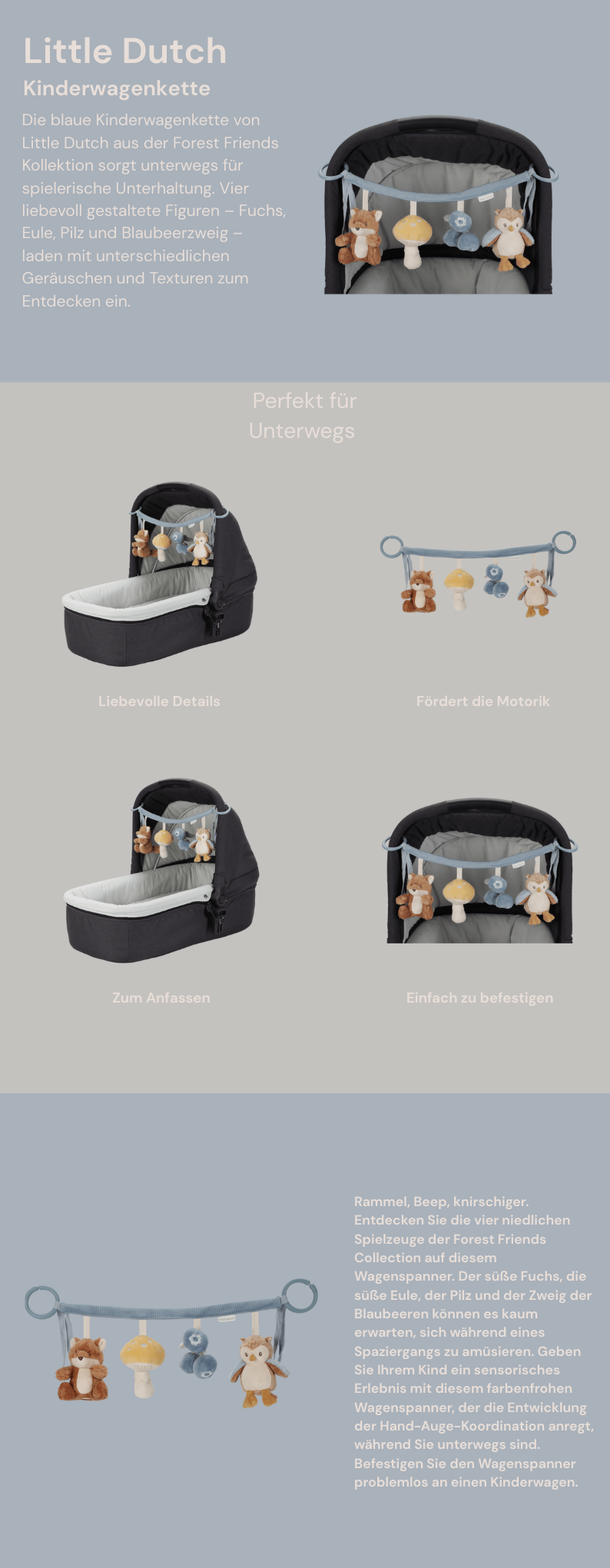 Little Dutch Blaue Kinderwagenkette Forest Friends