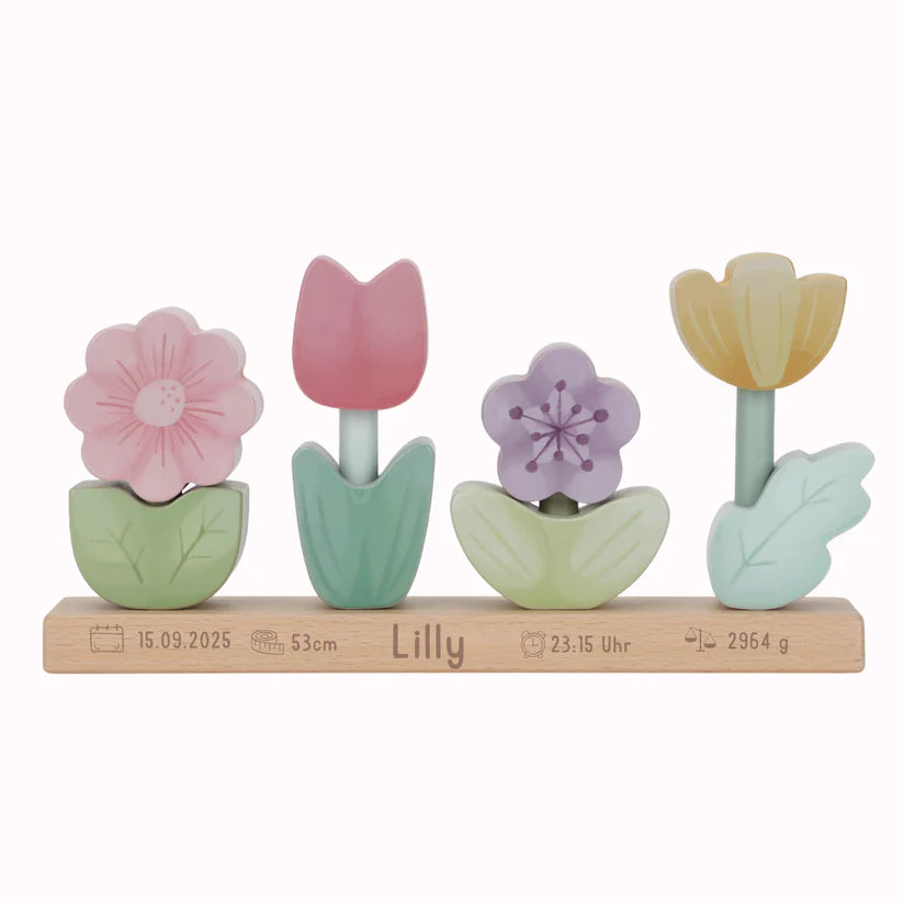 Little Dutch Stapelpuzzle Blumen Fairy Garden zur Geburt gelasert Detailansicht
