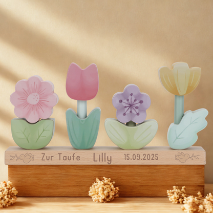 Little Dutch Stapelpuzzle zur Taufe Blumen Fairy Garden gelasert