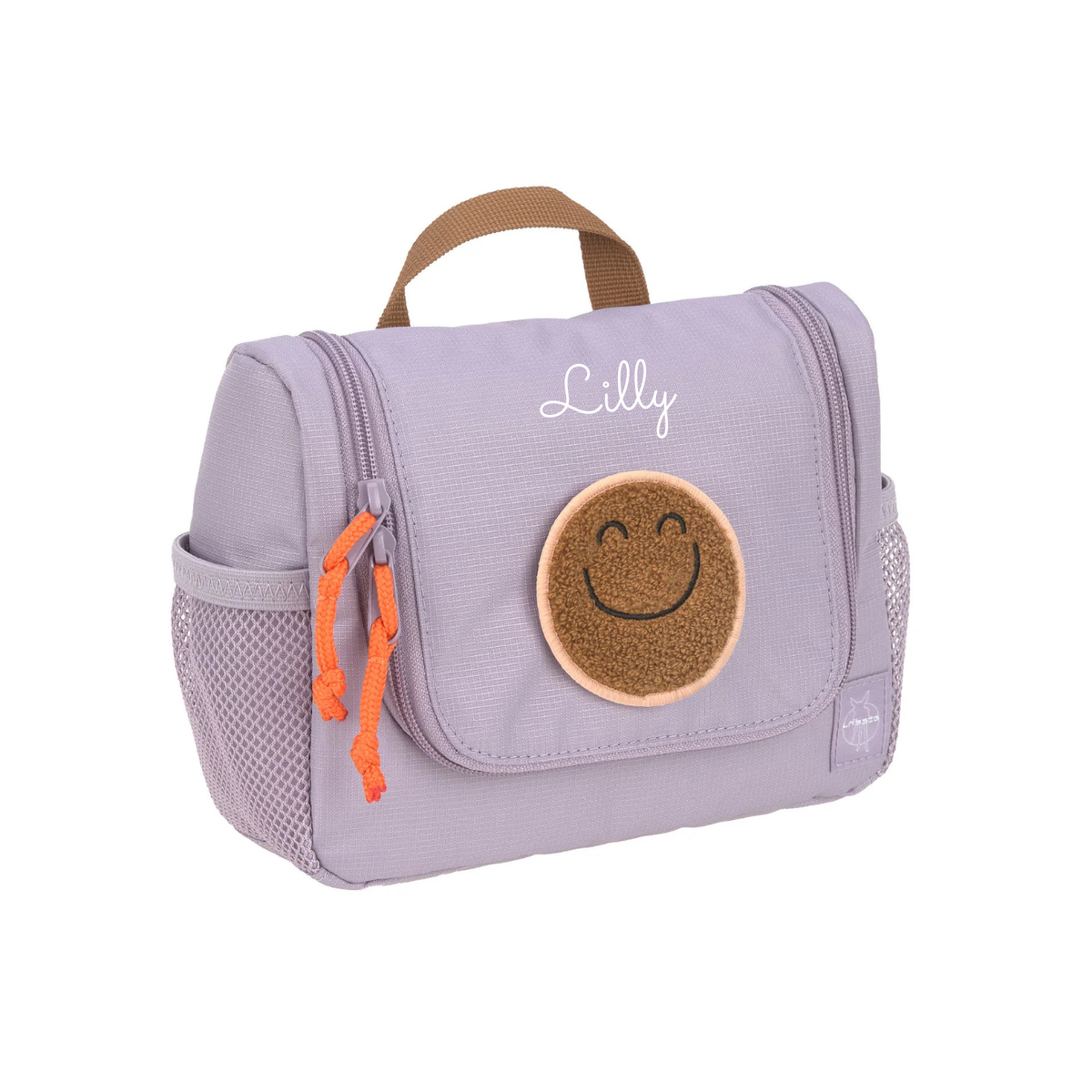 Lässig lila Kulturbeutel Kinder - Little Gang - Smiley Kulturtasche Personalisierung mit Namen — Detailansicht 2