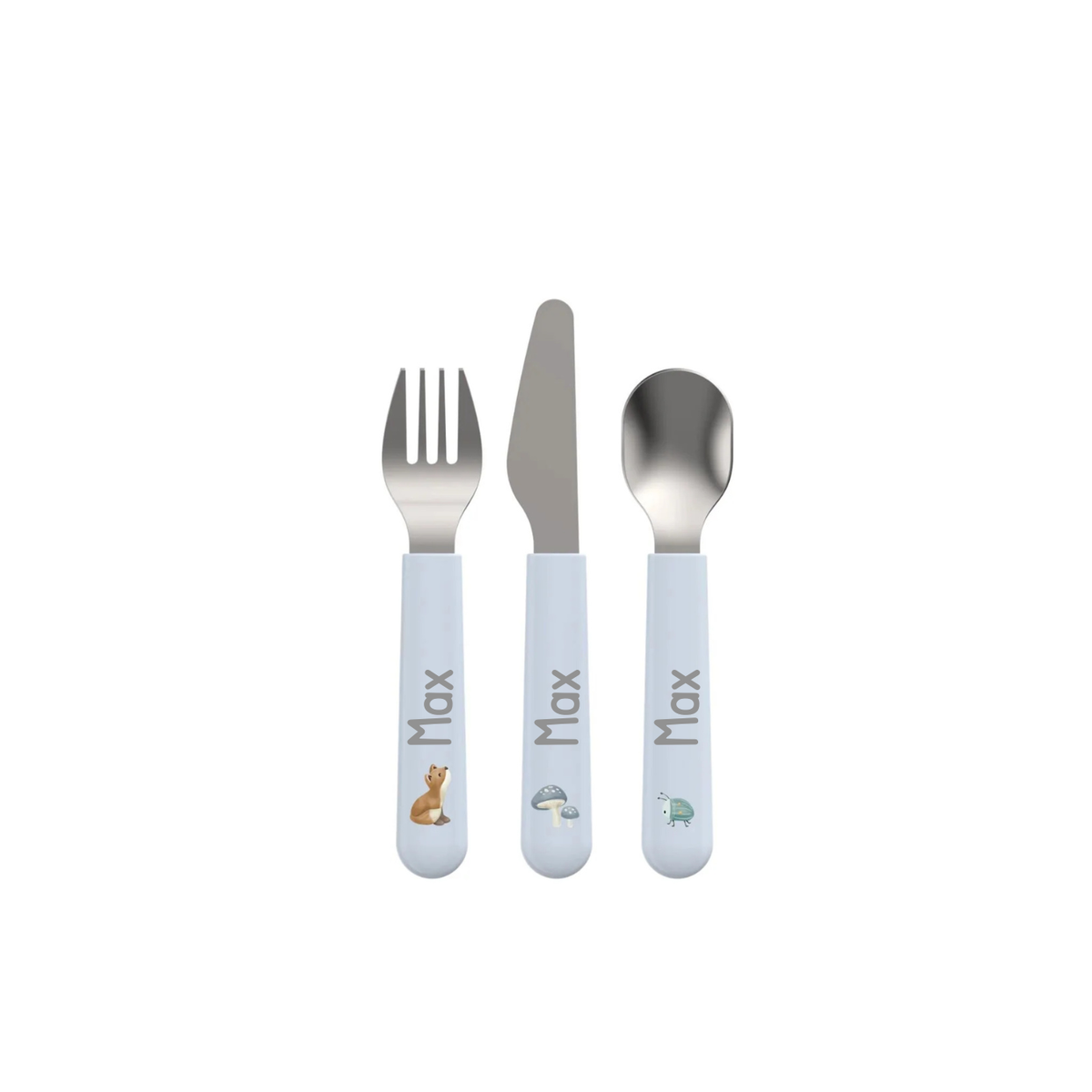 Little Dutch Kinder Besteck Set blau Mio 3-teilig - Forest Friends Mepal Seitenansicht
