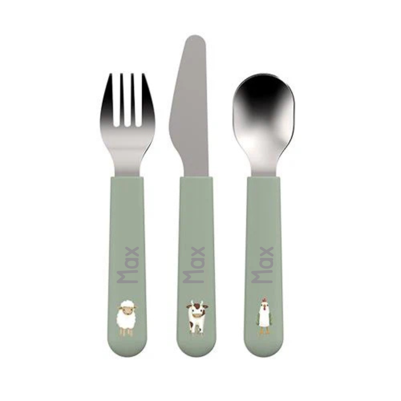 Little Dutch Kinder-Besteckset grün Mepal mio 3-teilig - Little Farm Seitenansicht