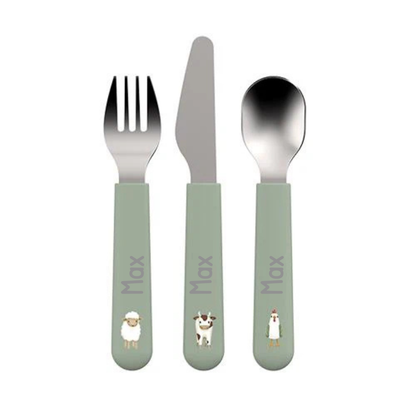 Little Dutch Kinder-Besteckset grün Mepal mio 3-teilig - Little Farm Seitenansicht