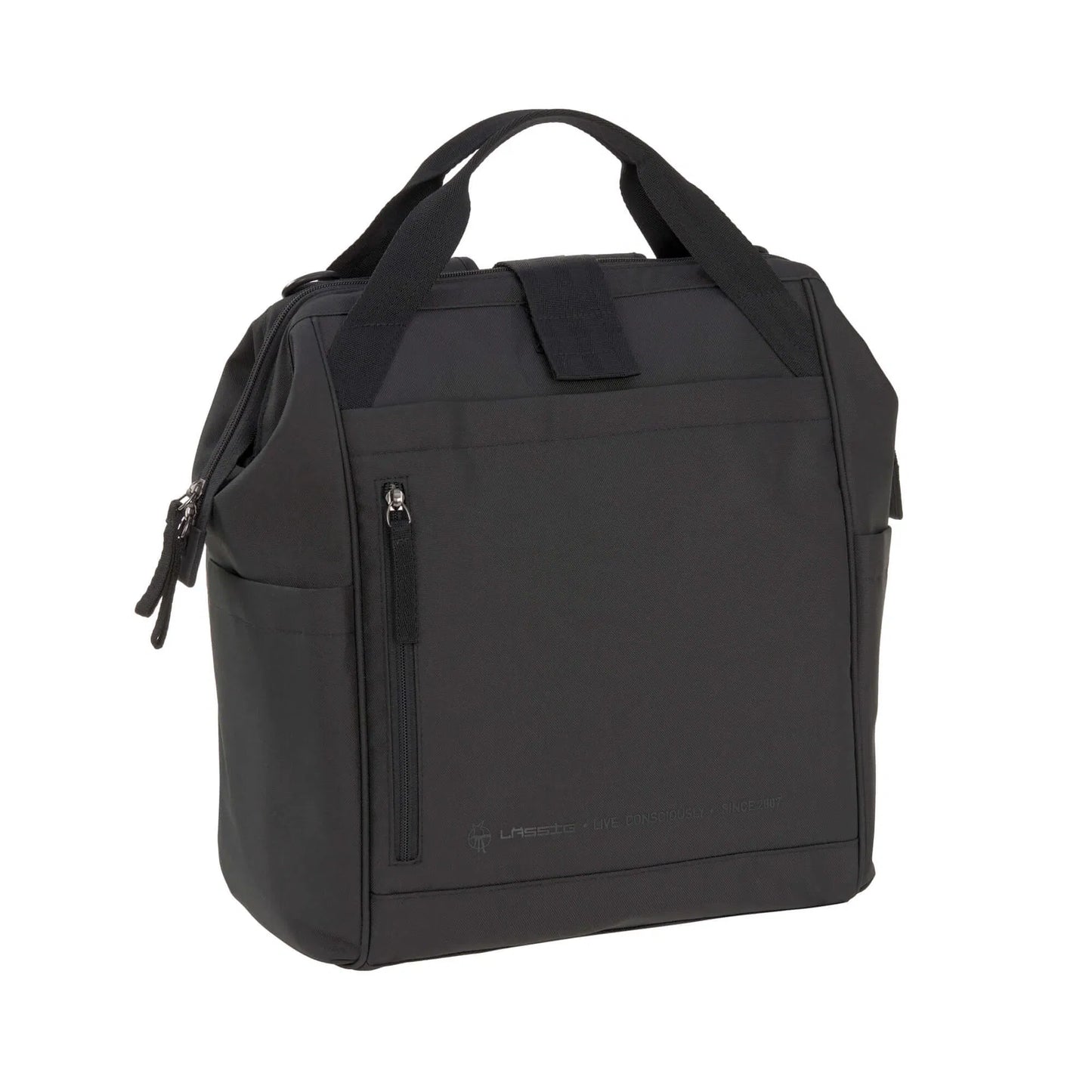 Lässig Wickelrucksack Goldie Up Green Label Schwarz von der Seite