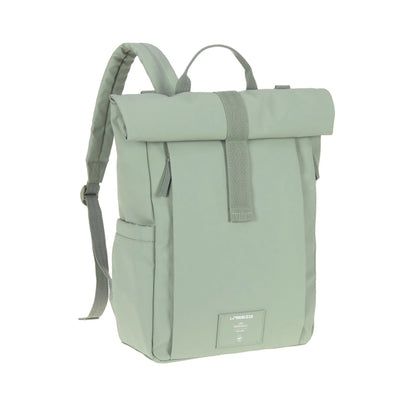 Lässig Wickelrucksack Rolltop Up Backpack, Silbergrün von der Seite