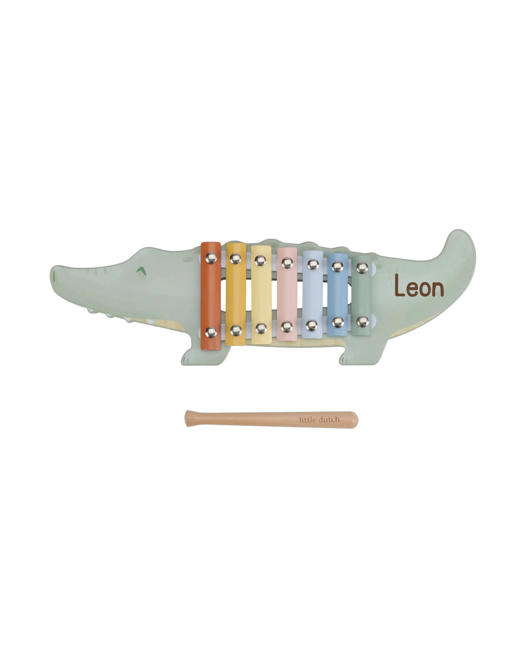 Little Dutch Xylofon Krokodil personalisiert, Beispiel Lasergravur Wunschname Leon