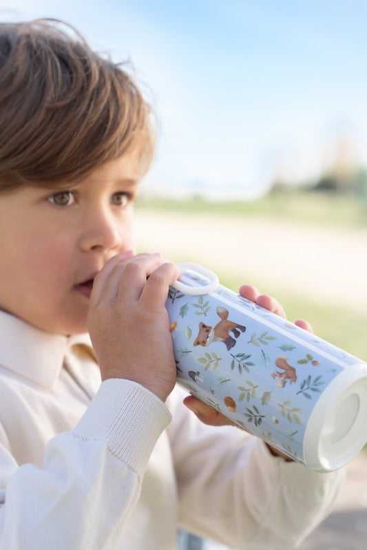 Little Dutch Blaue Trinkflasche Pop Up Campus 400 ml Forest Friends Mepal