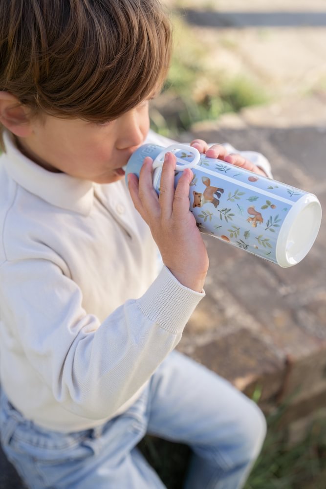 Little Dutch Blaue Trinkflasche Pop Up Campus 400 ml Forest Friends Mepal