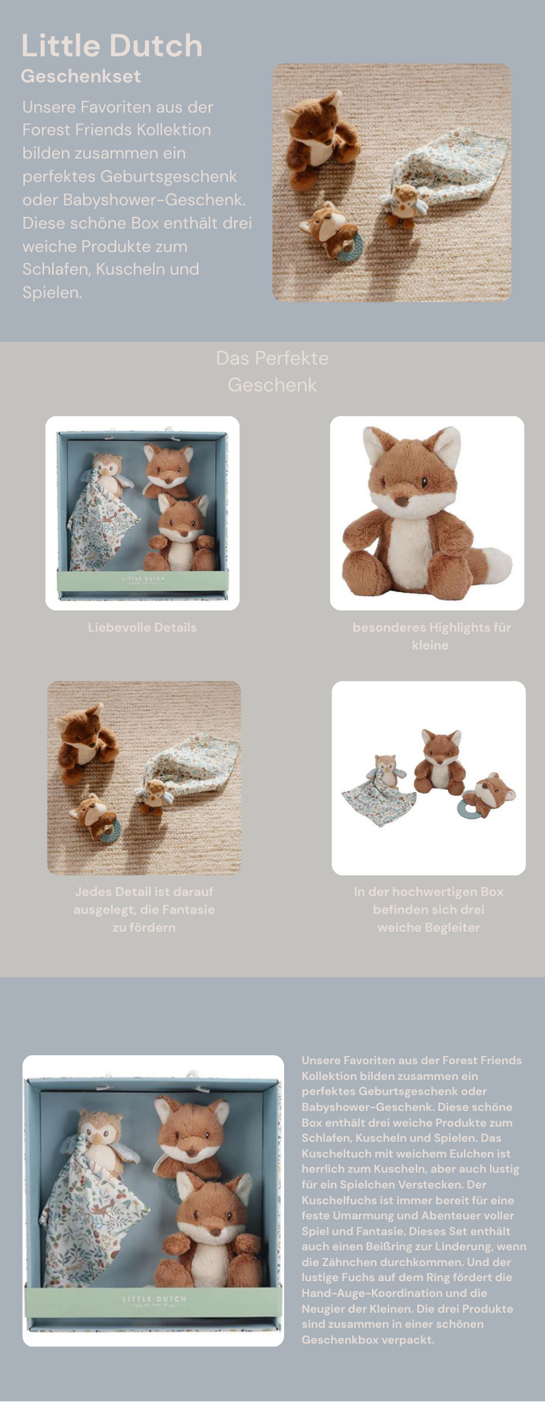 Little Dutch Blaues Geschenkset Plüschtiere Forest Friends