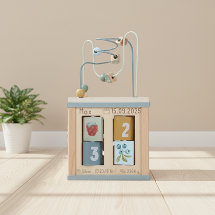 Little Dutch Holz Aktivitäten Motorik Würfel blau Personalisierung Geburt Forest Friends