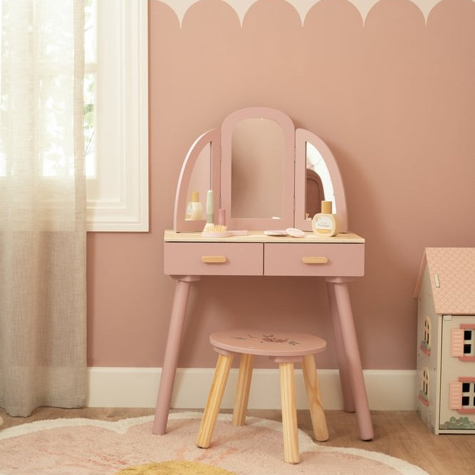 Little Dutch Holz Schminktisch rosa – Frisiertisch mit Spiegel & Hocker – Produktansicht 16