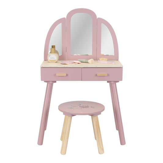 Little Dutch Holz Schminktisch rosa – Frisiertisch mit Spiegel & Hocker