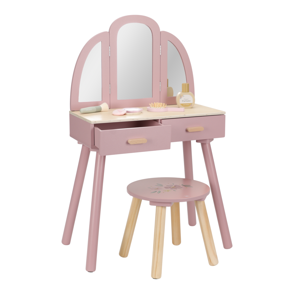 Little Dutch Holz Schminktisch rosa – Frisiertisch mit Spiegel & Hocker Bild 11
