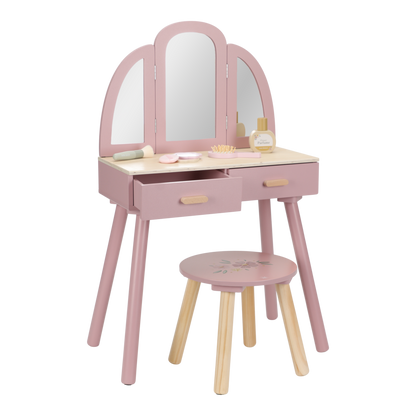 Little Dutch Holz Schminktisch rosa – Frisiertisch mit Spiegel & Hocker Bild 11