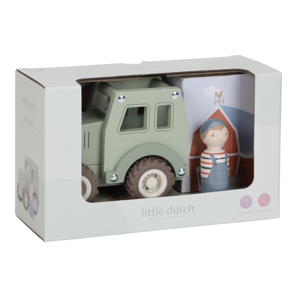 Little Dutch Holztraktor - Grün mit Steckfigur LD2551
