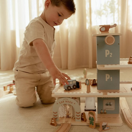Little Dutch Parkhaus Holz  Blau – Spielzeug Parkgarage