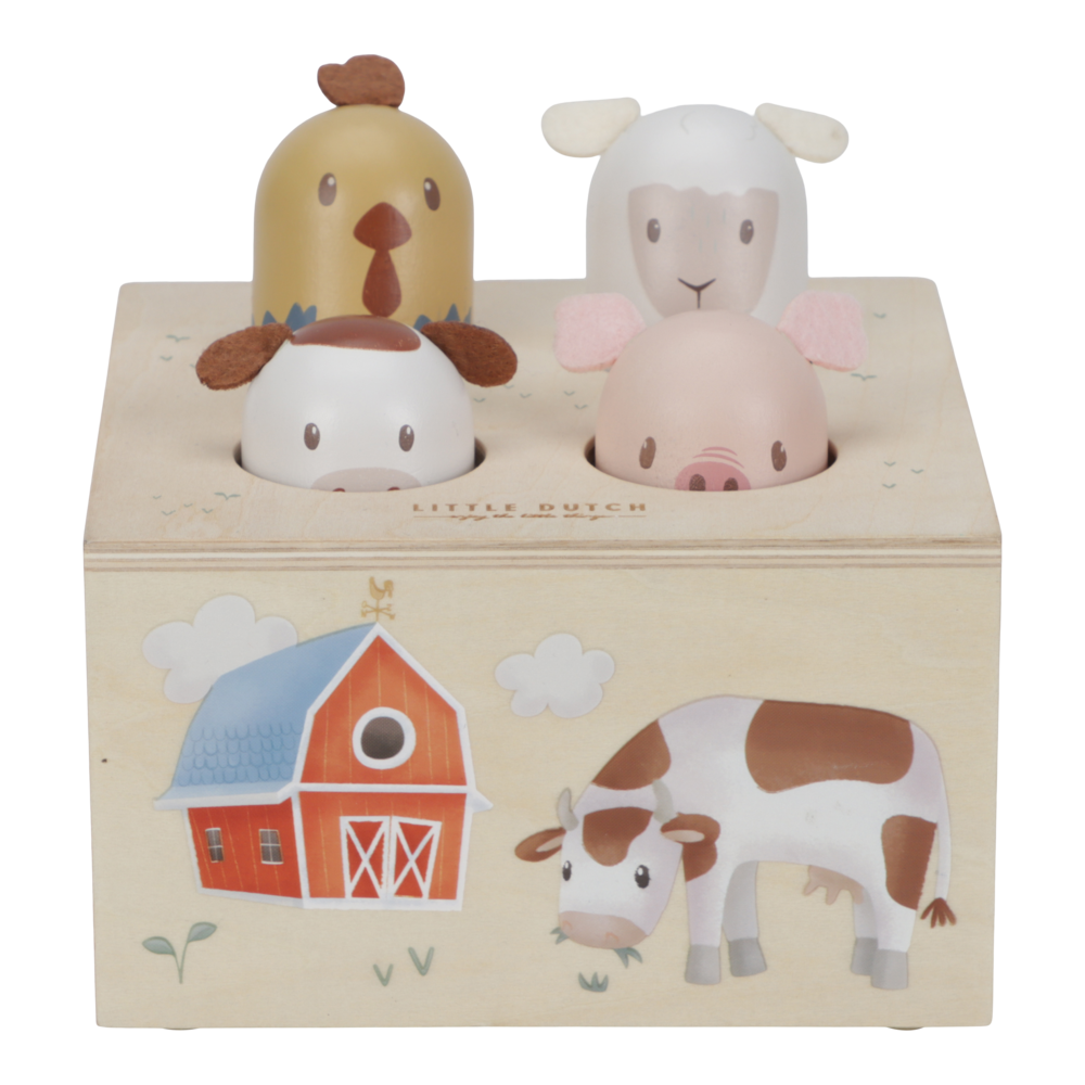 Little Dutch Pop-up Spiel Little Farm Bauernhoftiere Holz von der Seite