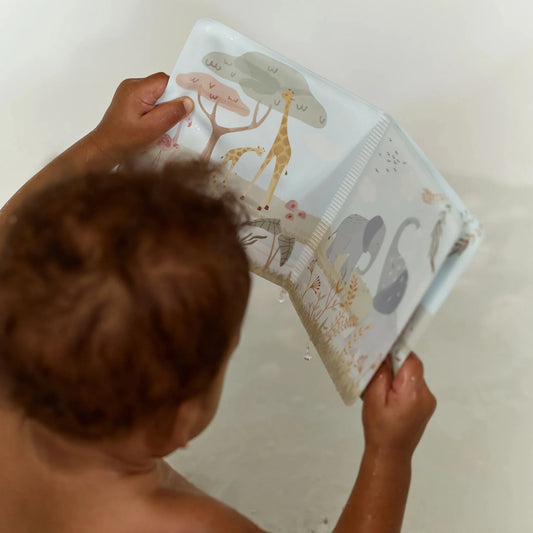 Little Dutch Badebuch Safari Friends aufgeschlagen mit bunten Seiten