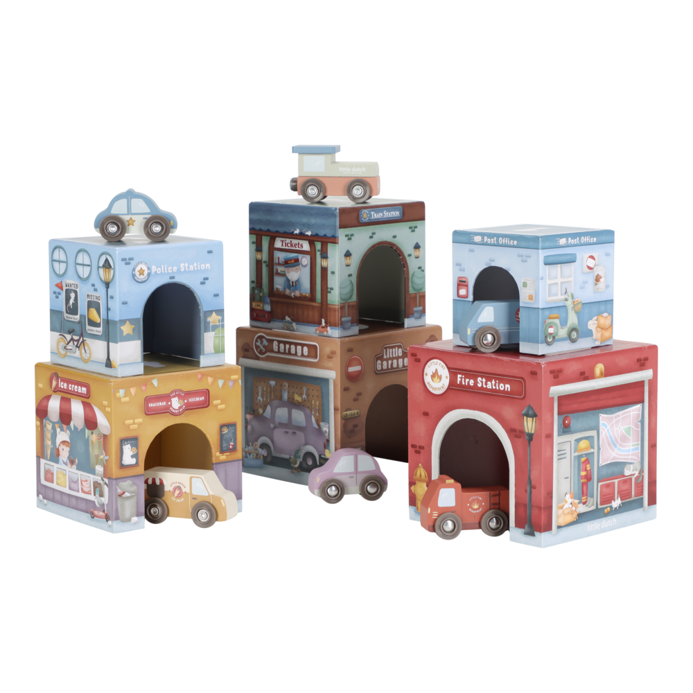 Little Dutch Stapelblöcke aus Karton mit 6 Autos